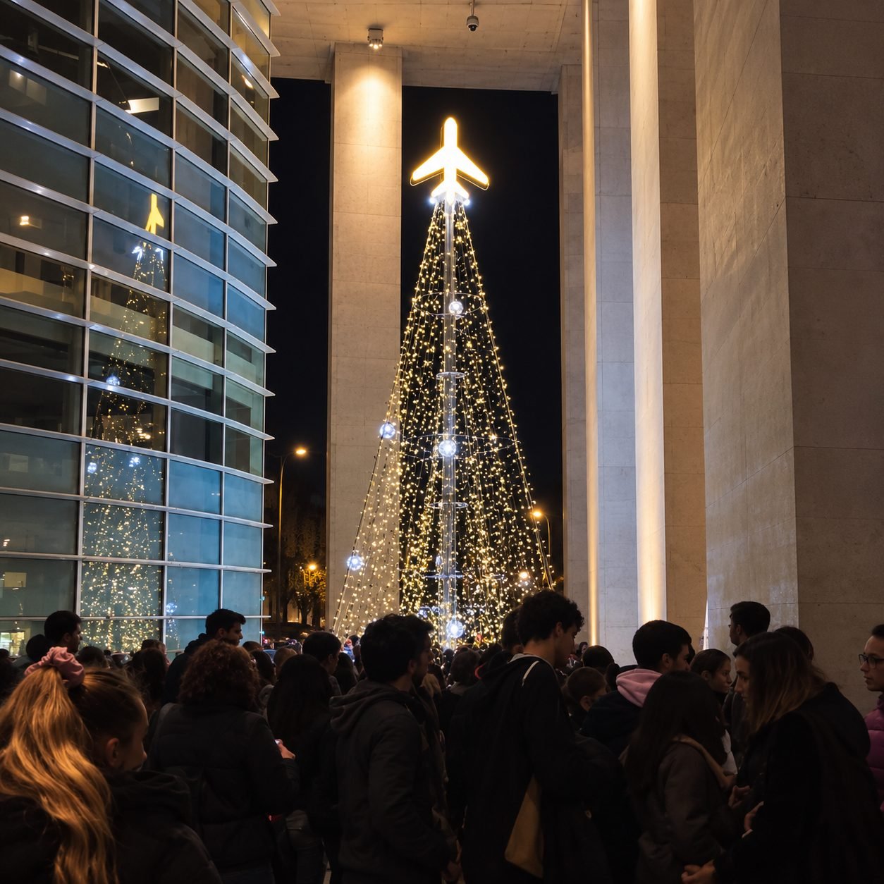 Instalación Árbol de luces — Avión para Instalación navideña, Barcelona